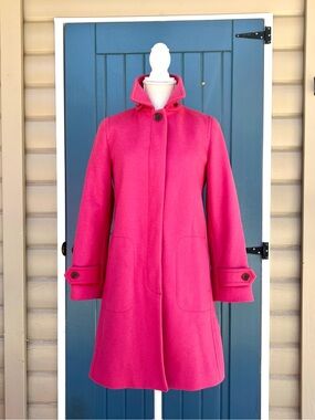 J. Crew Bright Pink Wool-Blend Trench Coat Women’s Size PXS